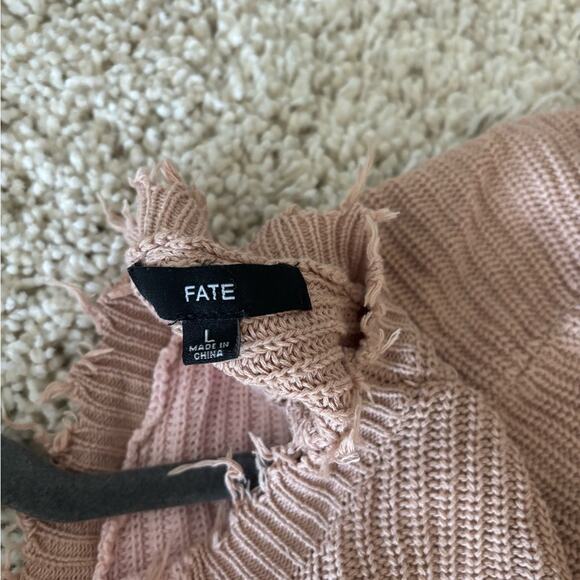 Fate Striped Distressed Raw Hem Low Back Sweater Large - Picture 4 of 8